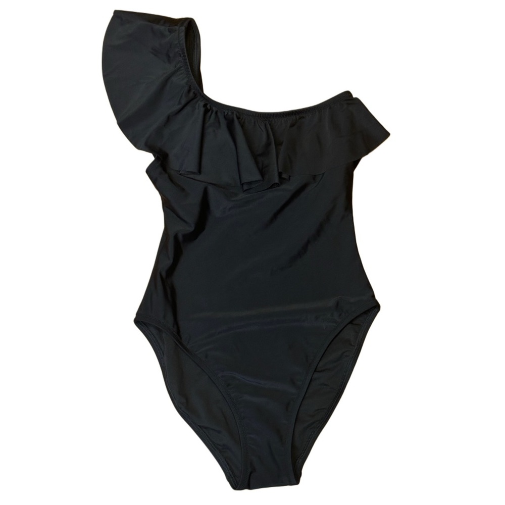 J. Crew Black Ruffle One-Shoulder Swimsuit